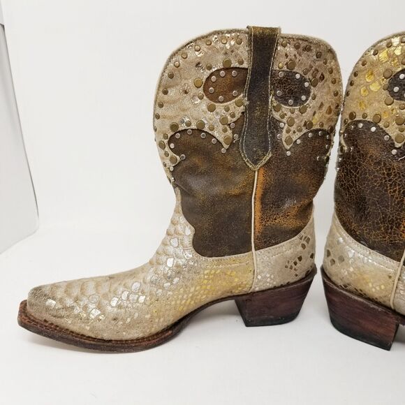 Ferrini Distressed Studded Cowboy Women’s Leather Boots Sz 6.5 Boho Festival - Picture 7 of 16